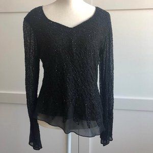 JKARA Womens Sz M Black Beaded Blouse